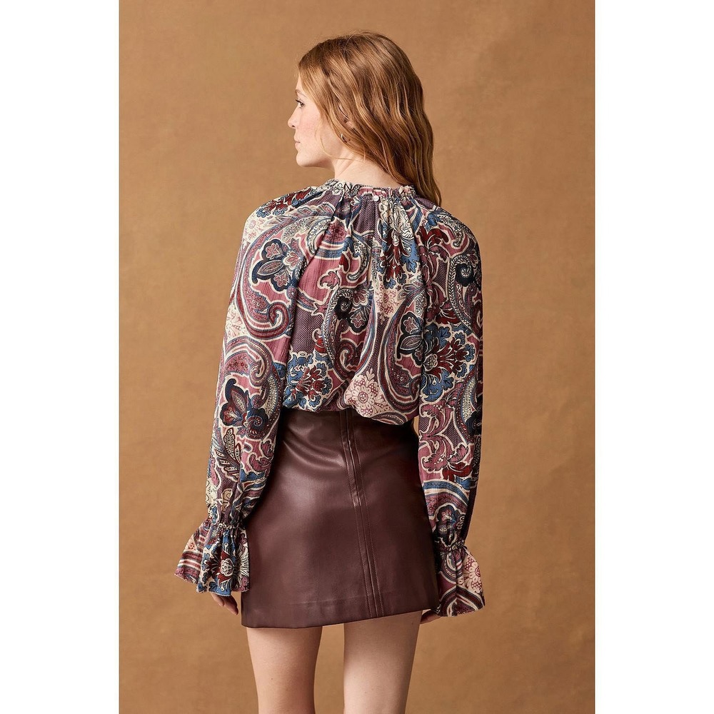 Next Womens Paisley Print High Neck Ruffle Cuff Blouse US 10 - Picture 3 of 10